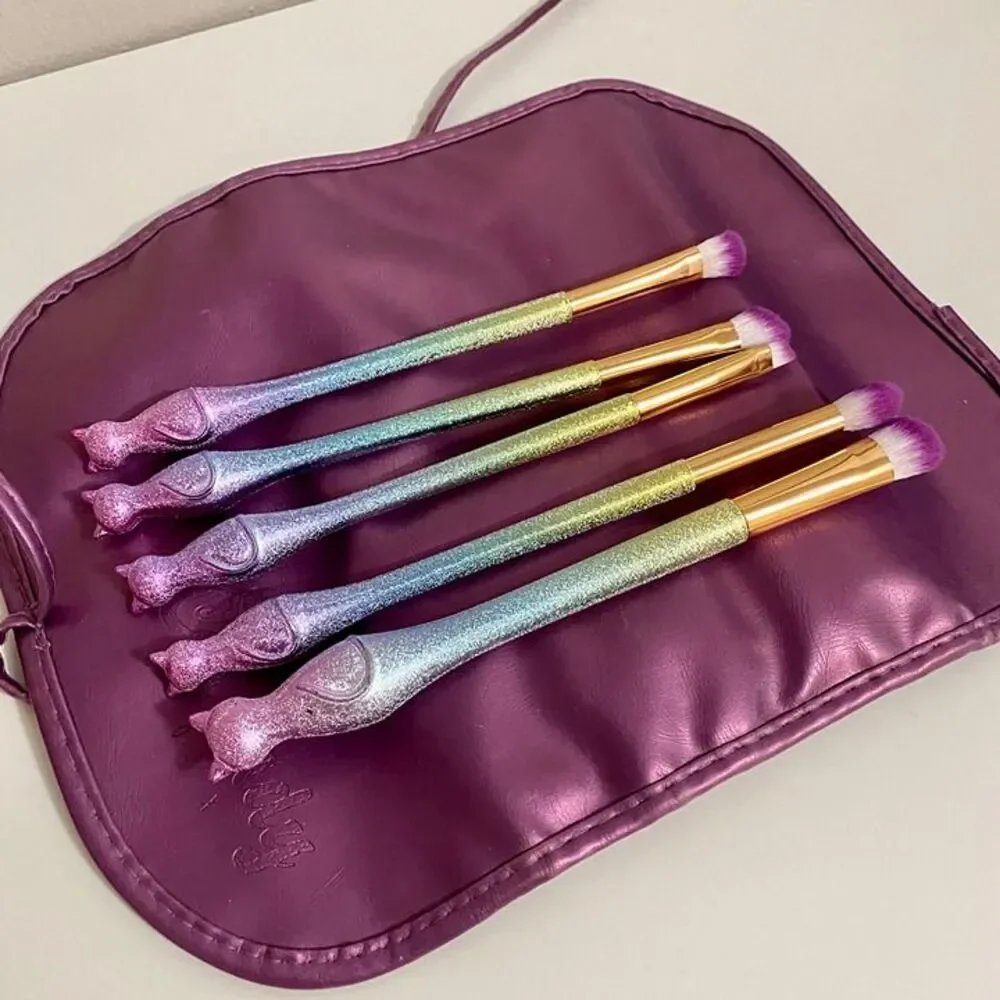 Cat Lady Box Makeup Brush Set w/ Soft Purple Case Cat Shaped Glitter Handles